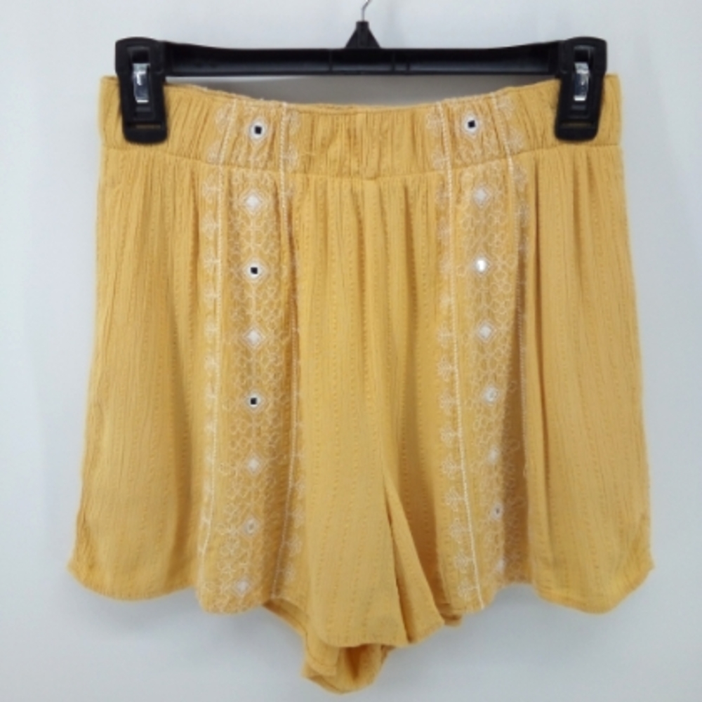 AEO Yellow Crape Jewled Lined Shorts Pull On Made in India S American Eagle
